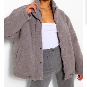 Oversized Teddy Faux Fur Mix Puffer Jacket